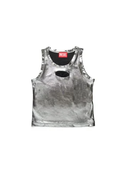 T-Shirts | Oval D By Diesel>DIESEL Sleeveless top with metallic finish silver