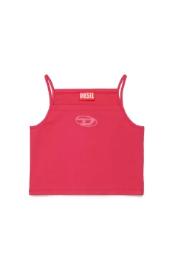 T-Shirts | Oval D By Diesel>DIESEL Sleeveless top with rhinestone Oval D logo strawberry pink