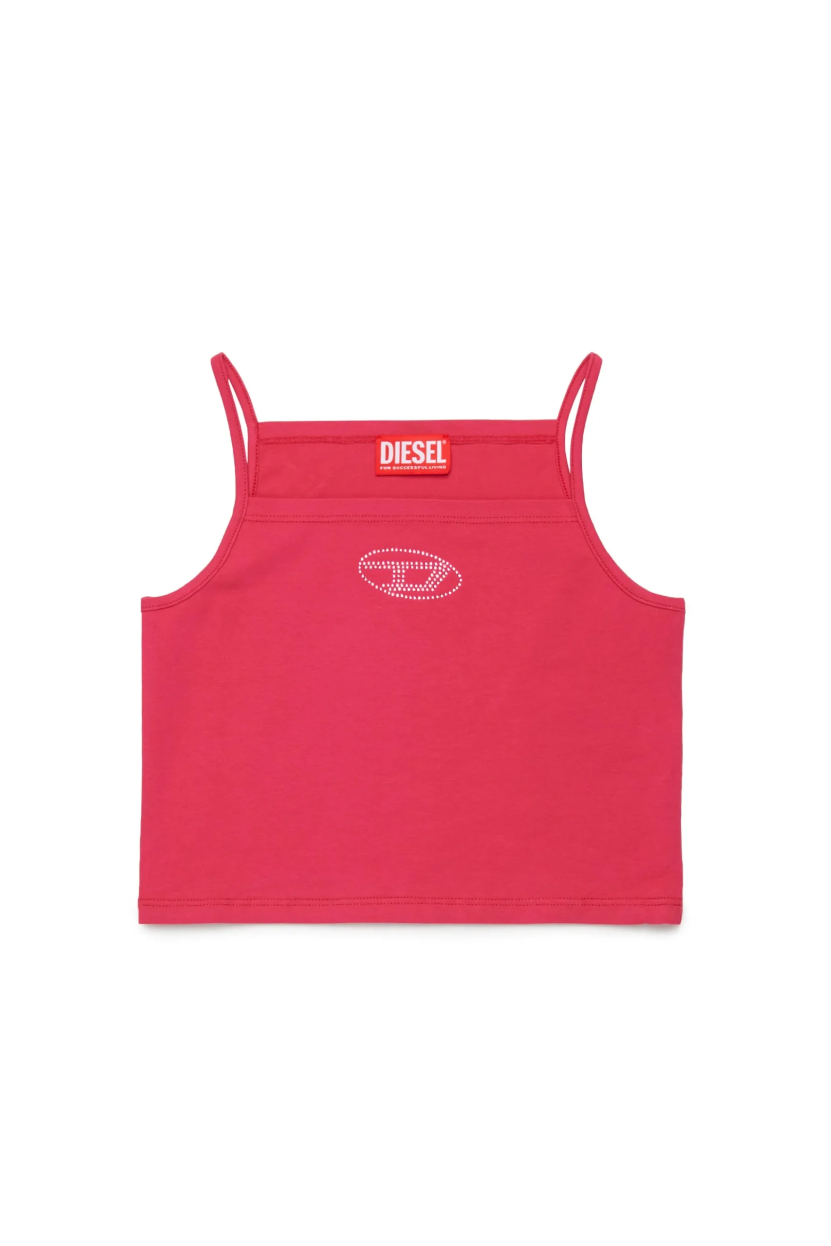 T-Shirts | Oval D By Diesel>DIESEL Sleeveless top with rhinestone Oval D logo strawberry pink