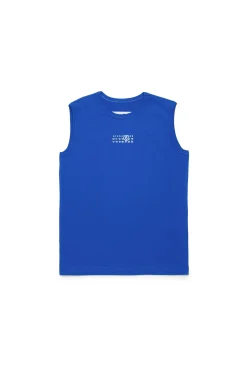 T-Shirts | Logomania>MM6 MAISON MARGIELA Sleeveless T-shirt branded with numeric logo brilliant blu