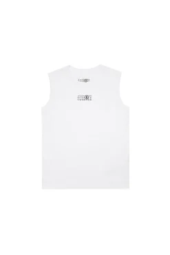 T-Shirts | Logomania>MM6 MAISON MARGIELA Sleeveless T-shirt branded with numeric logo white