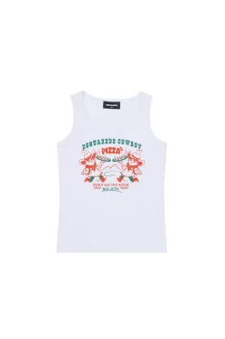 T-Shirts | T-Shirts>DSQUARED2 Sleeveless T-shirt with Cowboy Pizza graphics white