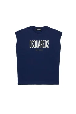 T-Shirts | Logomania>DSQUARED2 Sleeveless T-shirt with Milano logo dark blue