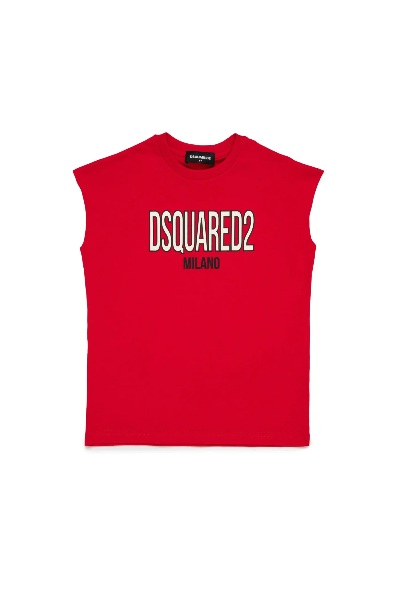 T-Shirts | Logomania>DSQUARED2 Sleeveless T-shirt with Milano logo tango red