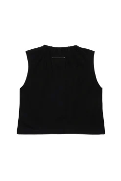 T-Shirts | T-Shirts>MM6 MAISON MARGIELA Sleeveless T-shirt with gathers black