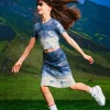 Skirts>DIESEL Solarised denim-effect knitted skirt blue denim
