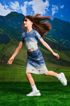 Skirts>DIESEL Solarised denim-effect knitted skirt blue denim