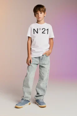 Jeans | Denim-Mania>N°21 Straight jeans with marbled effect blue denim