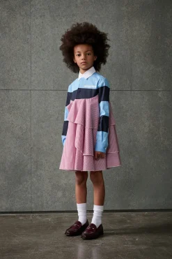 Dresses>DSQUARED2 Striped dress with ruffles and flounces red