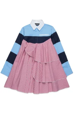 Dresses>DSQUARED2 Striped dress with ruffles and flounces red