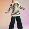 Knitwear | Knitwear>MARNI Striped pullover with rips blue navy