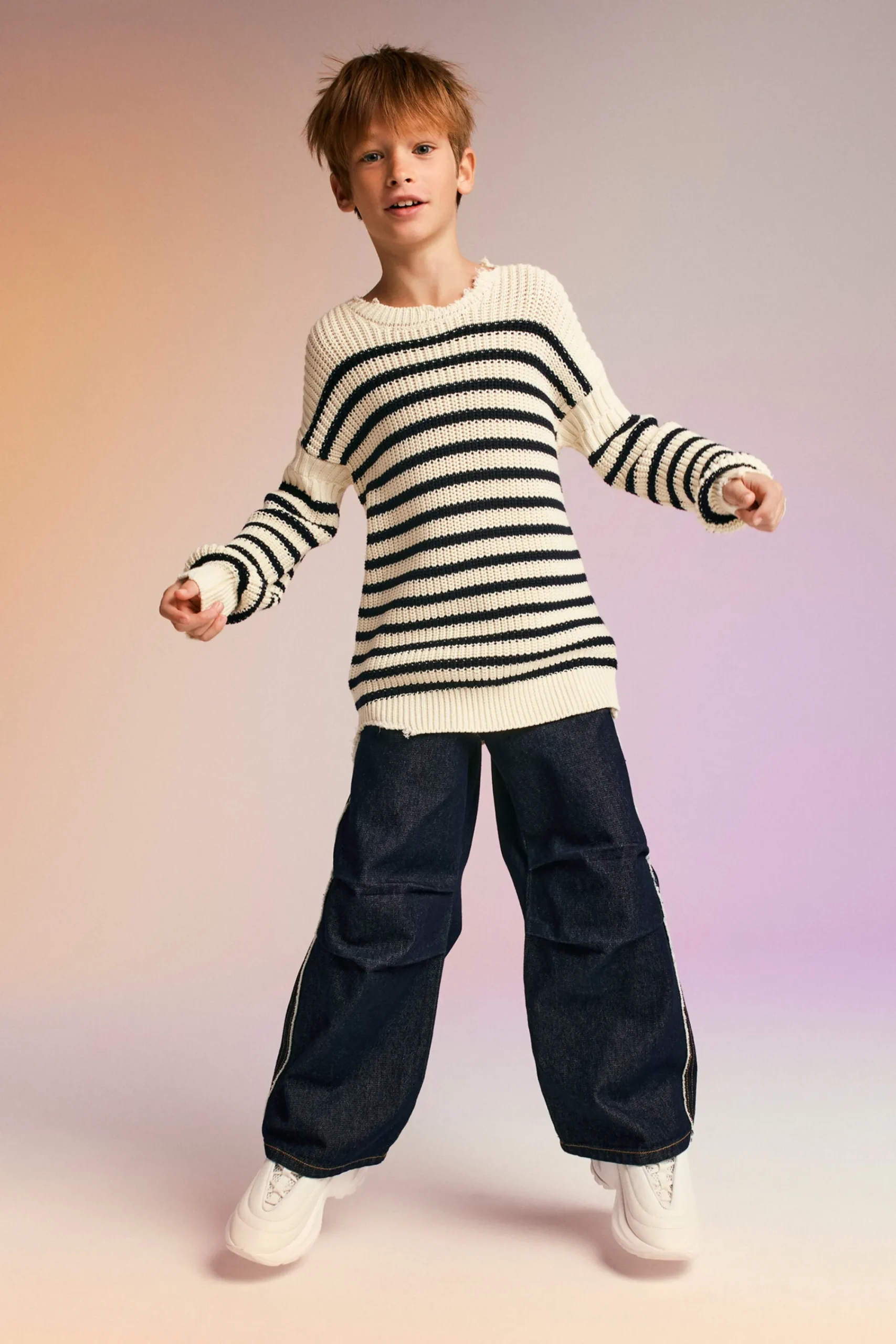 Knitwear | Knitwear>MARNI Striped pullover with rips blue navy