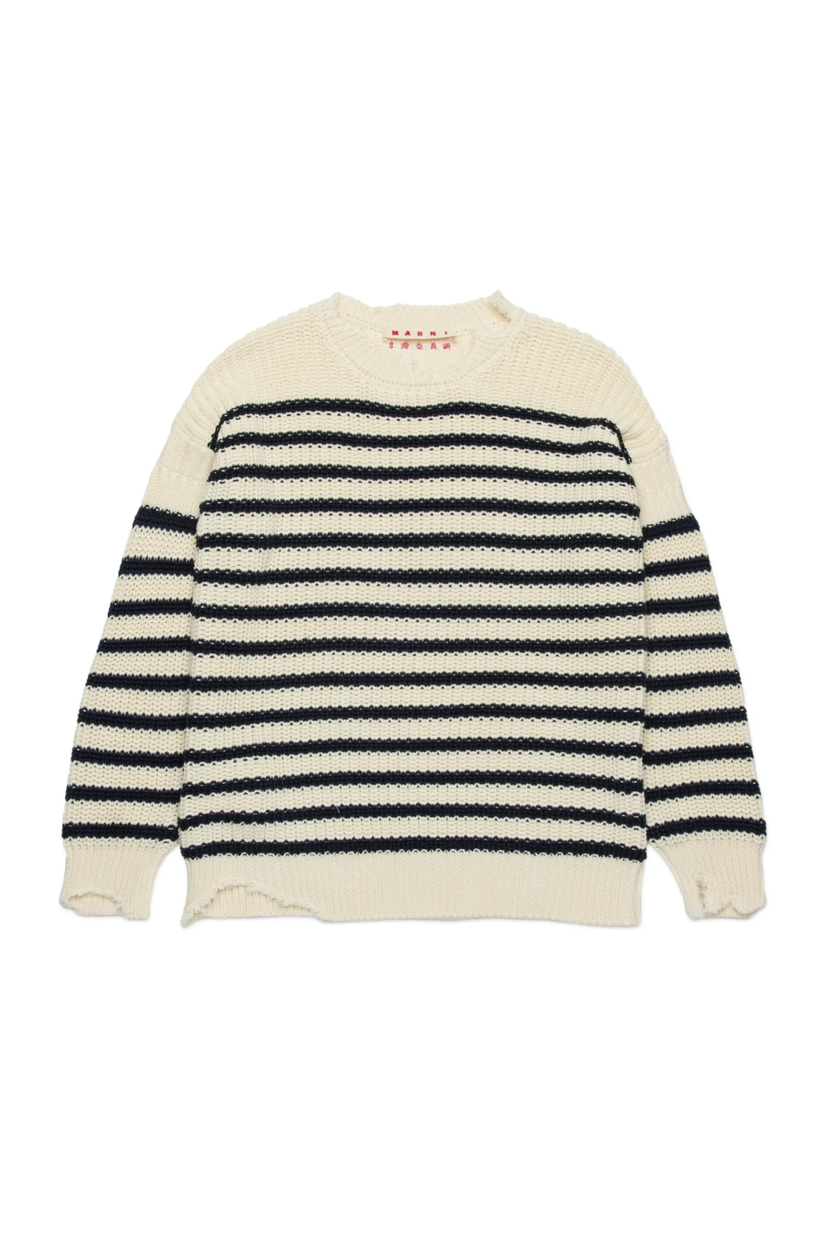 Knitwear | Knitwear>MARNI Striped pullover with rips blue navy
