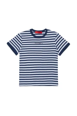 T-Shirts>MAX&Co. Striped T-shirt with logo bluette