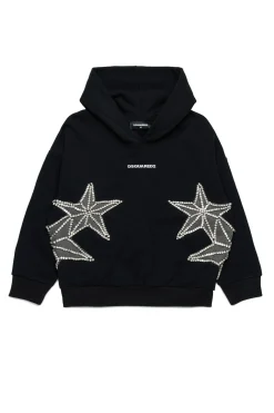 Sweatshirts>DSQUARED2 Sweatshirt with mesh and crystals stars black