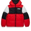 Jackets And Padded Jackets | Jackets And Padded Jackets>DIESEL Tricolor padded jacket with logo carnation red