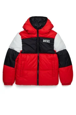 Jackets And Padded Jackets | Jackets And Padded Jackets>DIESEL Tricolor padded jacket with logo carnation red