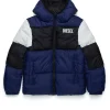 Jackets And Padded Jackets | Jackets And Padded Jackets>DIESEL Tricolor padded jacket with logo blue peacoat