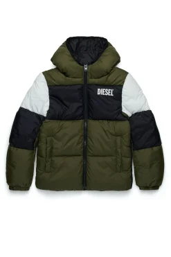 Jackets And Padded Jackets | Jackets And Padded Jackets>DIESEL Tricolor padded jacket with logo dusty olive