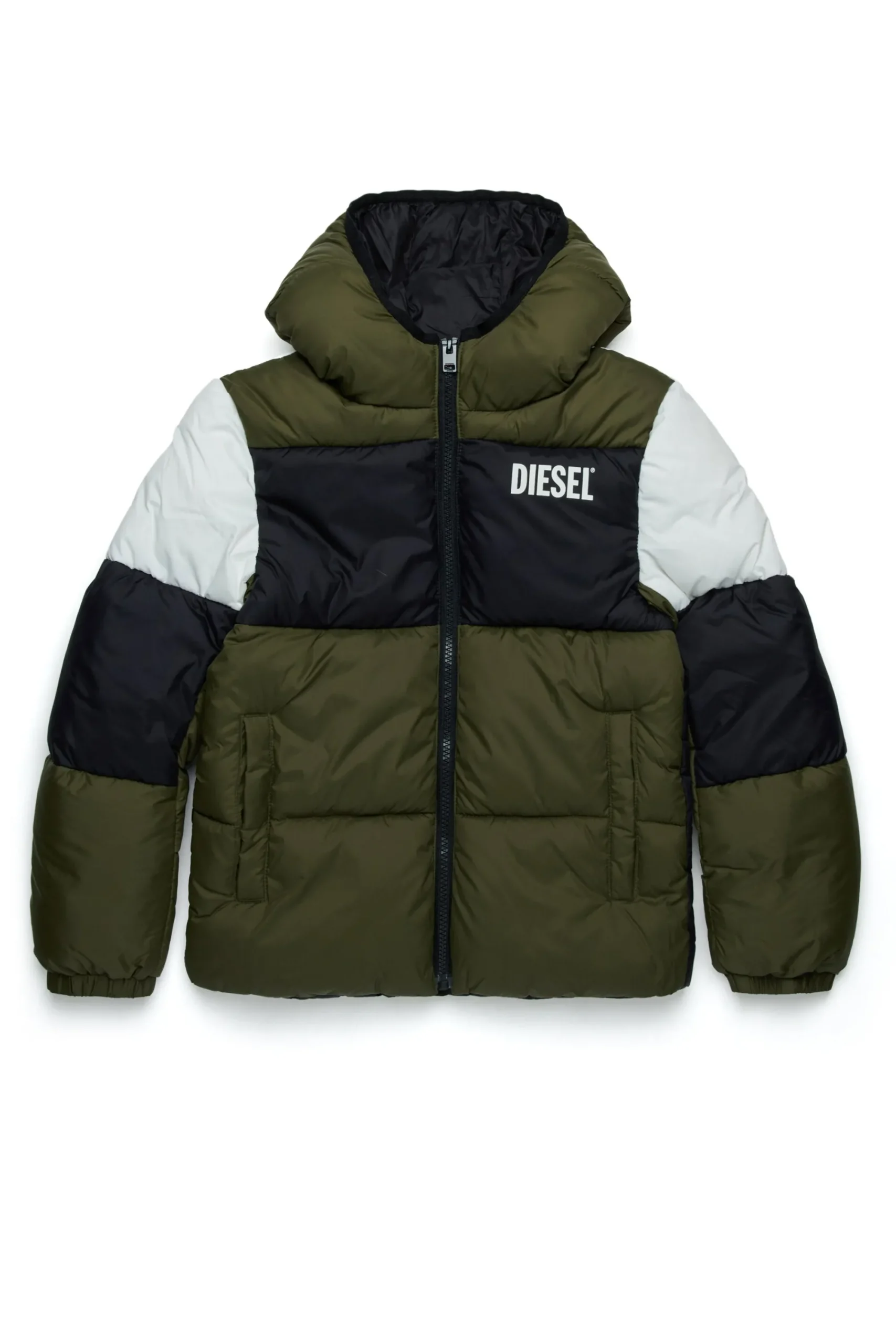 Jackets And Padded Jackets | Jackets And Padded Jackets>DIESEL Tricolor padded jacket with logo dusty olive