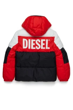 Jackets And Padded Jackets | Jackets And Padded Jackets>DIESEL Tricolor padded jacket with logo carnation red