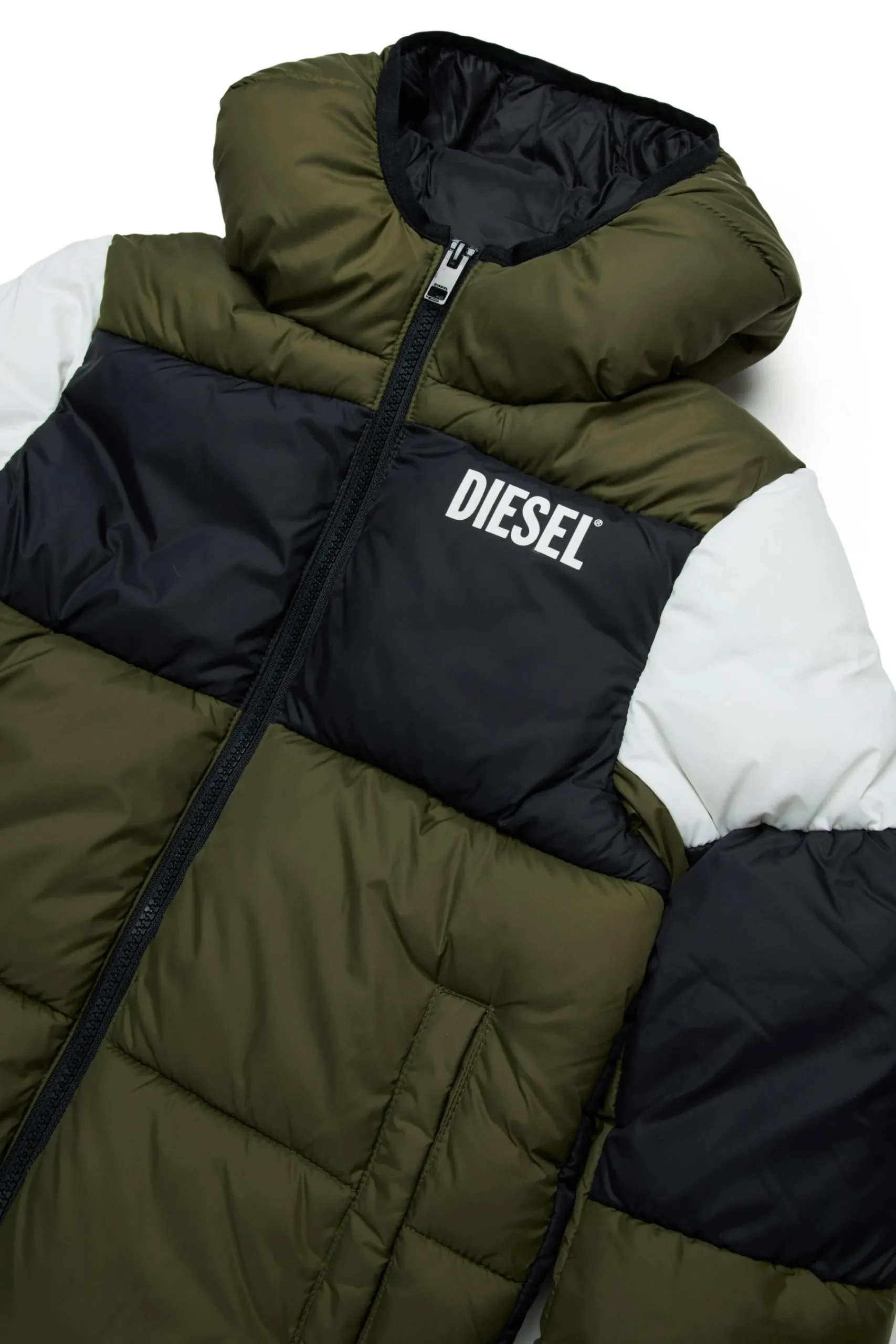 Jackets And Padded Jackets | Jackets And Padded Jackets>DIESEL Tricolor padded jacket with logo dusty olive