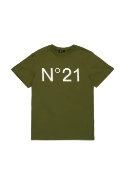 T-Shirts | Activewear>N°21 T-shirt in jersey with logo military green