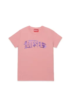 T-Shirts>DIESEL T-shirt with brushed effect logo light pink