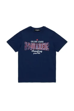 T-Shirts | Logomania>DSQUARED2 T-shirt with college print dark blue