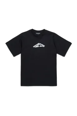 T-Shirts | Logomania>DSQUARED2 T-shirt with contrasting logo black