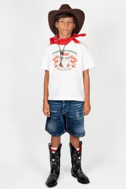 T-Shirts | T-Shirts>DSQUARED2 T-shirt with Cowboy Pizza graphics white