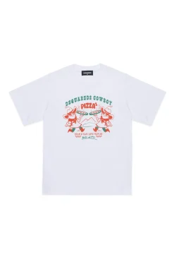 T-Shirts | T-Shirts>DSQUARED2 T-shirt with Cowboy Pizza graphics white