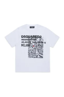 T-Shirts | T-Shirts>DSQUARED2 T-shirt with D2 Headquarters print white