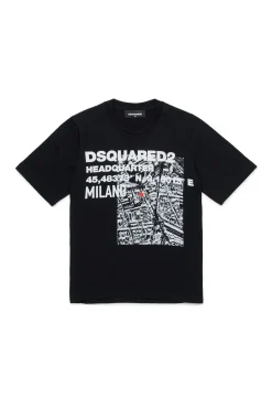 T-Shirts | T-Shirts>DSQUARED2 T-shirt with D2 Headquarters print black