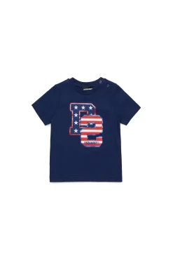 T-Shirts | Activewear>DSQUARED2 T-shirt with D2 USA print dark blue