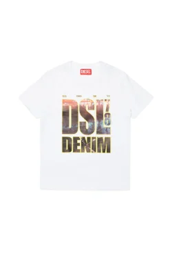 T-Shirts>DIESEL T-shirt with DSL78 Denim print white