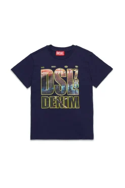 T-Shirts>DIESEL T-shirt with DSL78 Denim print blue peacoat