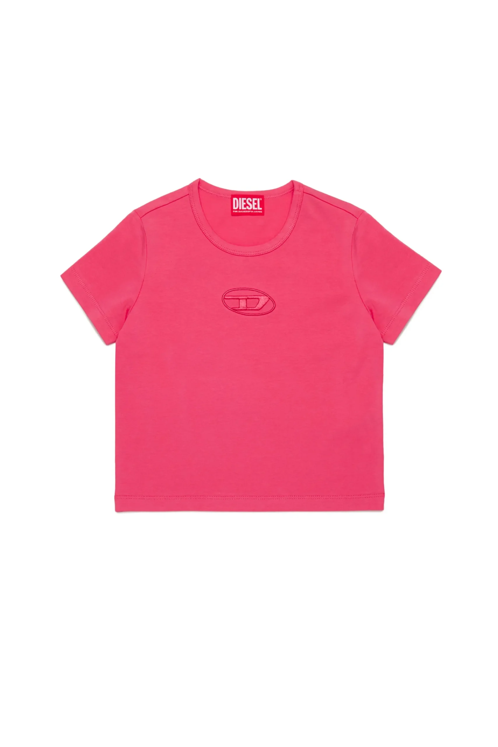 T-Shirts>DIESEL T-shirt with embroidered oval D logo candy pink