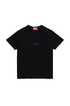 T-Shirts>DIESEL T-shirt with embroidered oval D logo black