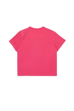 T-Shirts>DIESEL T-shirt with embroidered oval D logo candy pink