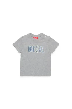 T-Shirts | Logomania>DIESEL T-shirt with graphic denim effect grey melange