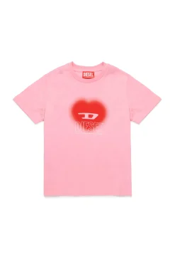 T-Shirts>DIESEL T-shirt with heart graphics pink