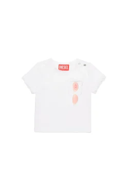 T-Shirts>DIESEL T-shirt with lace and Sunglasses graphics white