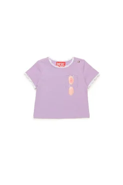 T-Shirts>DIESEL T-shirt with lace and Sunglasses graphics lavender