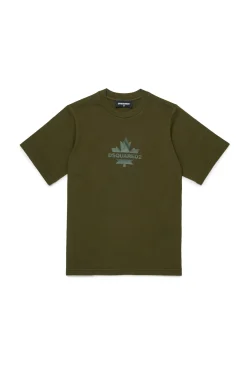 T-Shirts | Activewear>DSQUARED2 T-shirt with Maple Leaf dark olive green