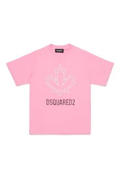 T-Shirts | Logomania>DSQUARED2 T-shirt with Maple Leaf outline minnie pink