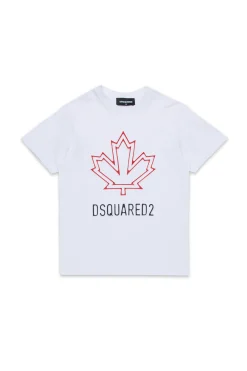 T-Shirts | Logomania>DSQUARED2 T-shirt with Maple Leaf outline white