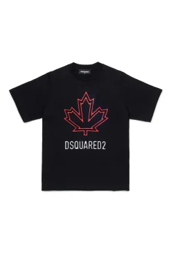 T-Shirts | Logomania>DSQUARED2 T-shirt with Maple Leaf outline black