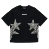 T-Shirts>DSQUARED2 T-shirt with mesh and crystals stars black