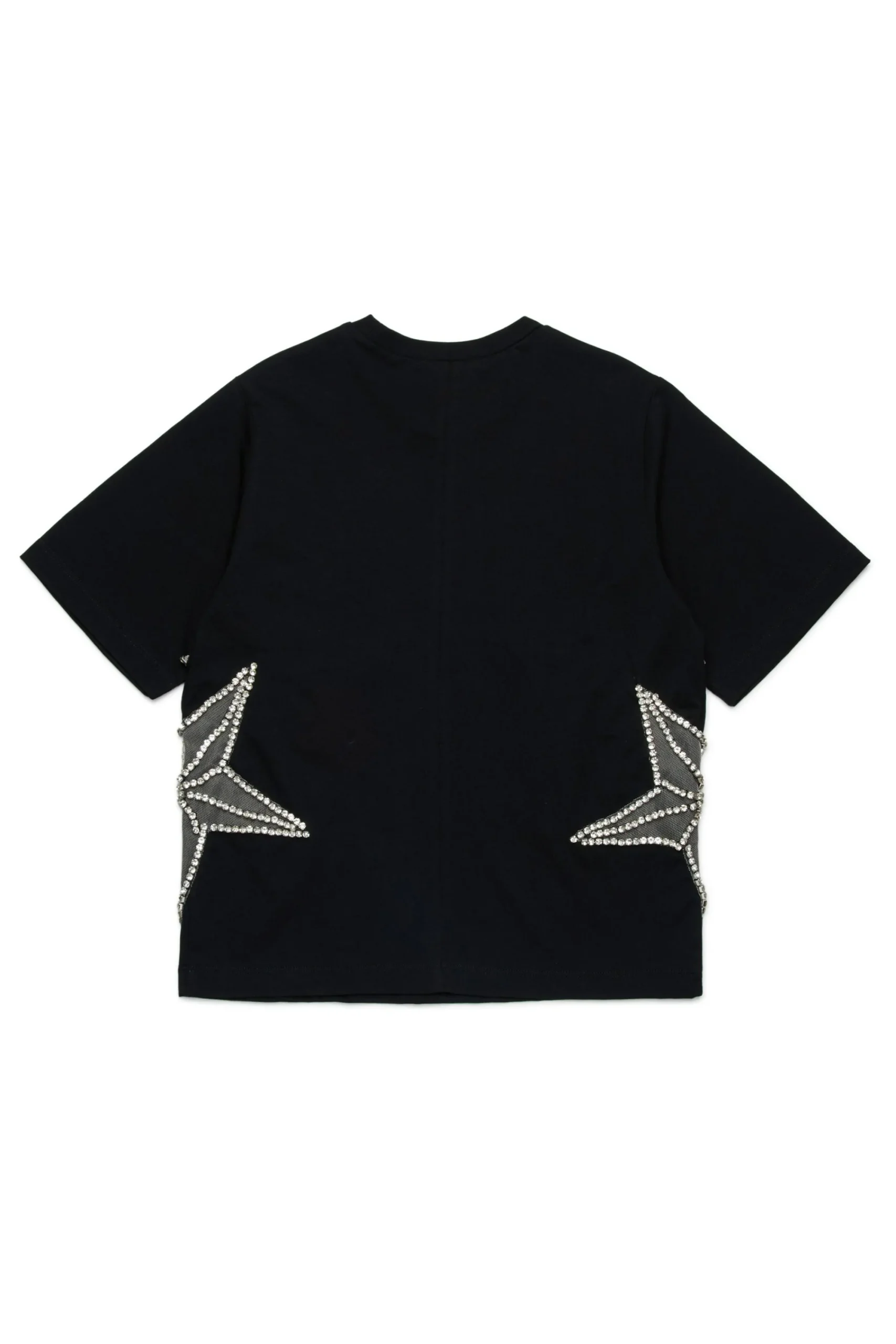 T-Shirts>DSQUARED2 T-shirt with mesh and crystals stars black